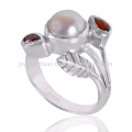 Garnet And Pearl Gemstone 925 Sterling Silver Artisan Jewelry Ring